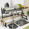 Wholesale Supplies 2 Tiers 201 Stainless Steel Over The Sink kitchen Dish Rack for Storage Drying Tableware